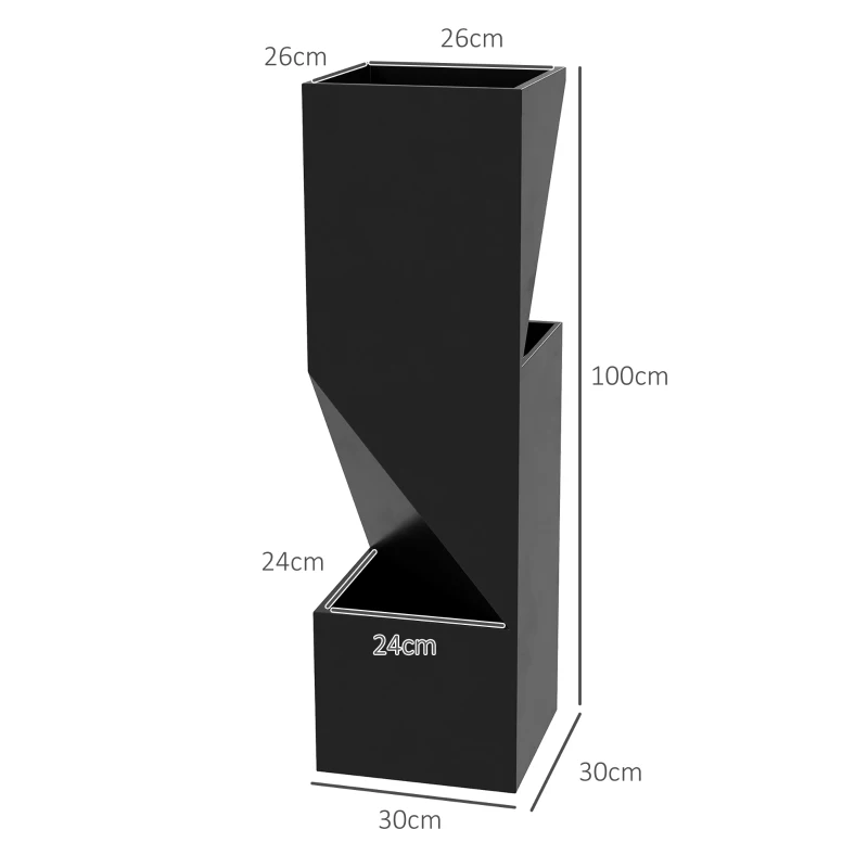 Outsunny Blumentopf Pflanzkübel für den Innenbereich mit Entwässerungslöchern aus Metall, Abmessungen 30L x 30B x 100H cm schwarz