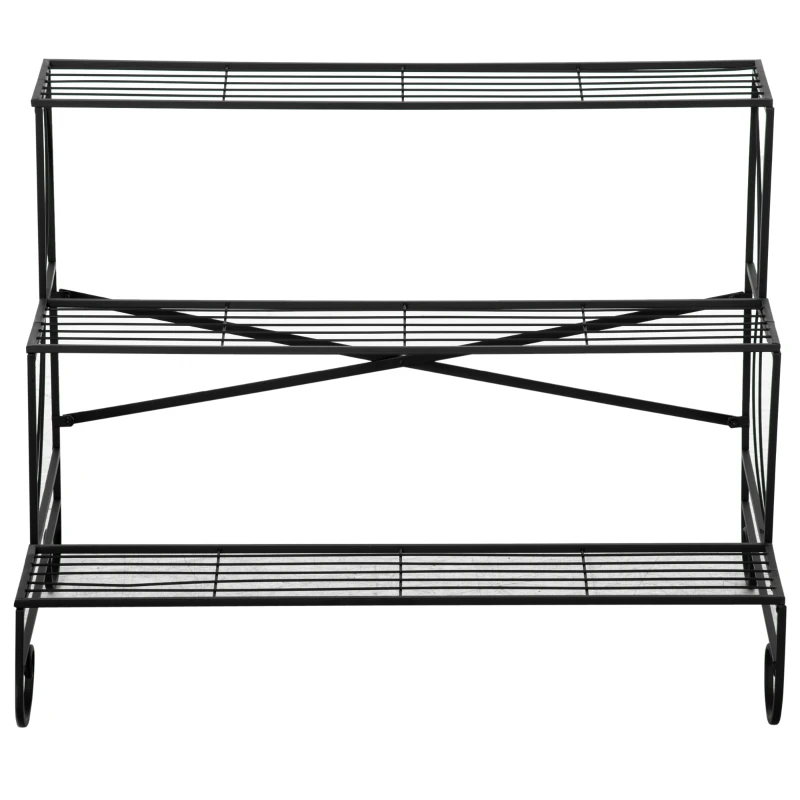 Outsunny Blumenständer Blumenregal aus Metall 3 Stufen Pflanzenregal Blumentreppe  für innen und außen Garten Balkon Schwarz 95 x 63 x 72 cm
