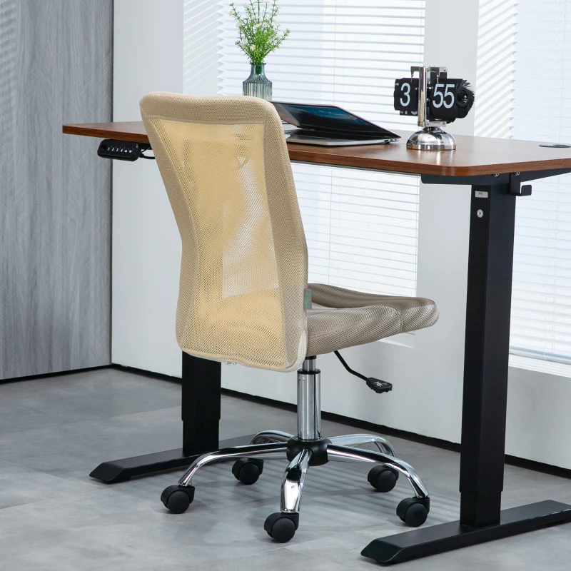 Vinsetto Bürostuhl ergonomisch höhenverstellbar verchromtes Fußgestell 360° drehbarer Mesh-Bezug beige
