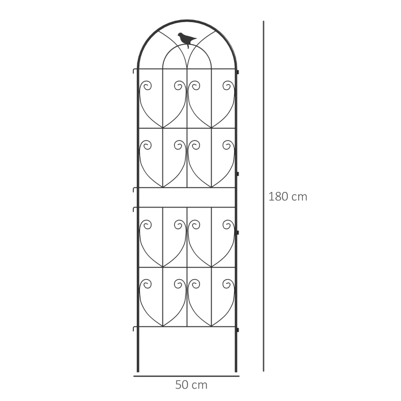 Outsunny Pflanzenstütze mit Vögeln, 2er-Pack Rankgitter für Gemüse Rebe Blume aus Metall 50 x 180 cm Schwarz