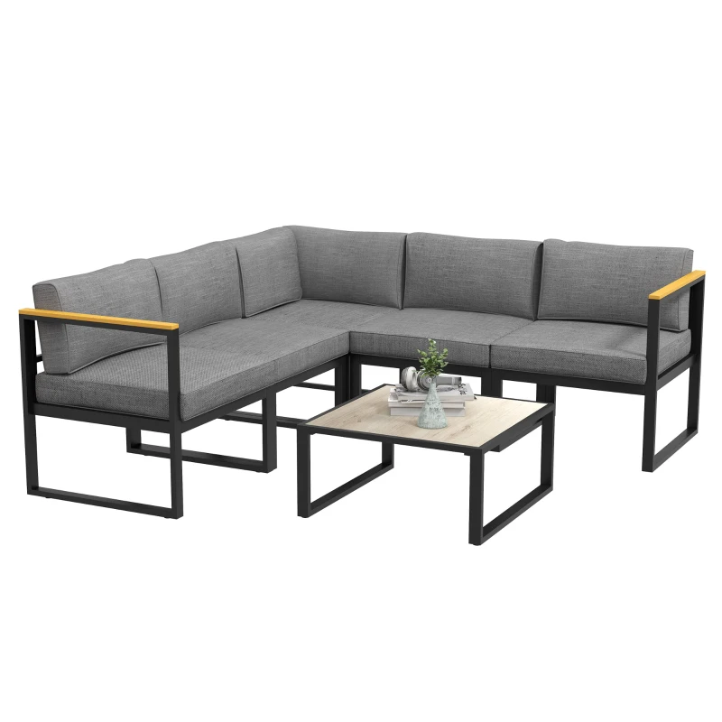 Outsunny Gartensofa-Set, Ecksofa im zeitgenössischen Design, 6-teilig für 5 Personen - aus Aluminium, hoher Komfort