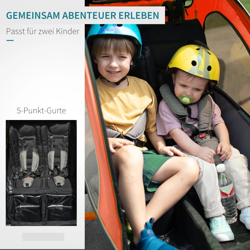 HOMCOM 3 en 1 Remorque Enfant Aluminium Poussette Jogger Vélo pour 2 enfants avec Drapeau Rouge+Noir 150 x 85 x 107 cm