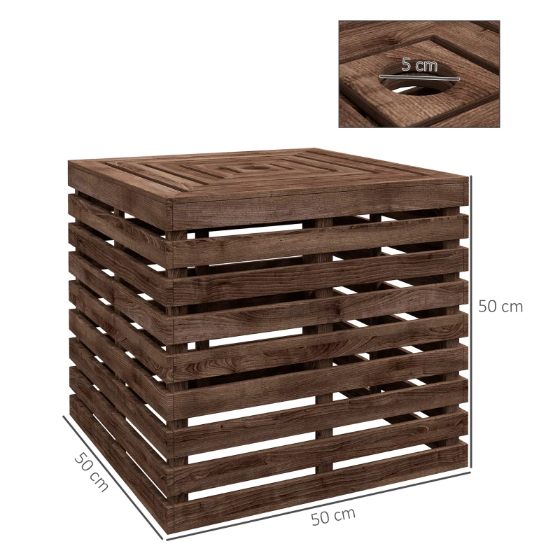 Outsunny Außenlagerbox 2 in 1 für Schirmständer, Terrassenbeistelltisch mit Sonnenschirmloch aus Holz