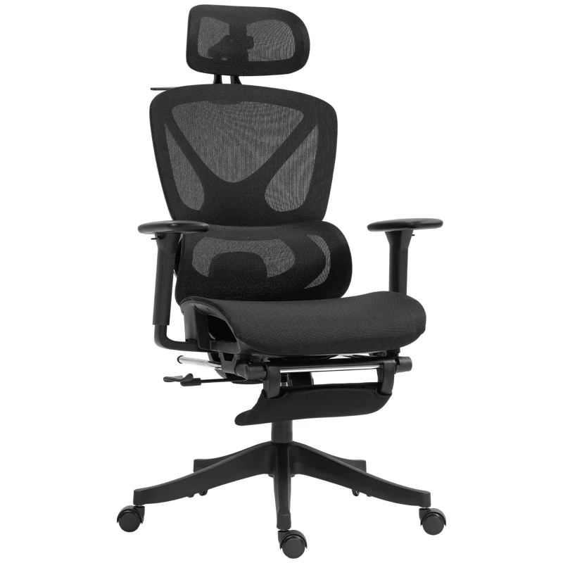 HOMCOM Fauteuil de bureau ergonomique, inclinable à 135 degrés, ajustable, Noir