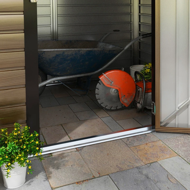 Outsunny Gartenlagerschuppen 2,27 m², Maße 190L x 131B x 188H cm inkl. Handschuhe abschließbare Tür Belüftungen Stahlblech Eiche