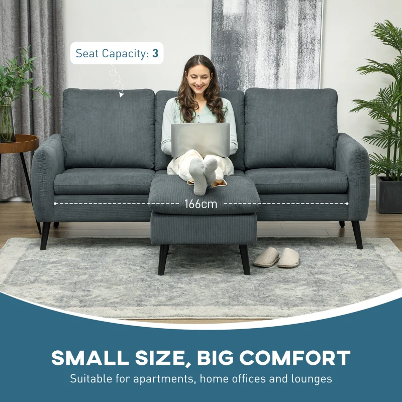 HOMCOM Canapea Coltar 3 Locuri Gri Carbune 196×140 cm(m-5)
