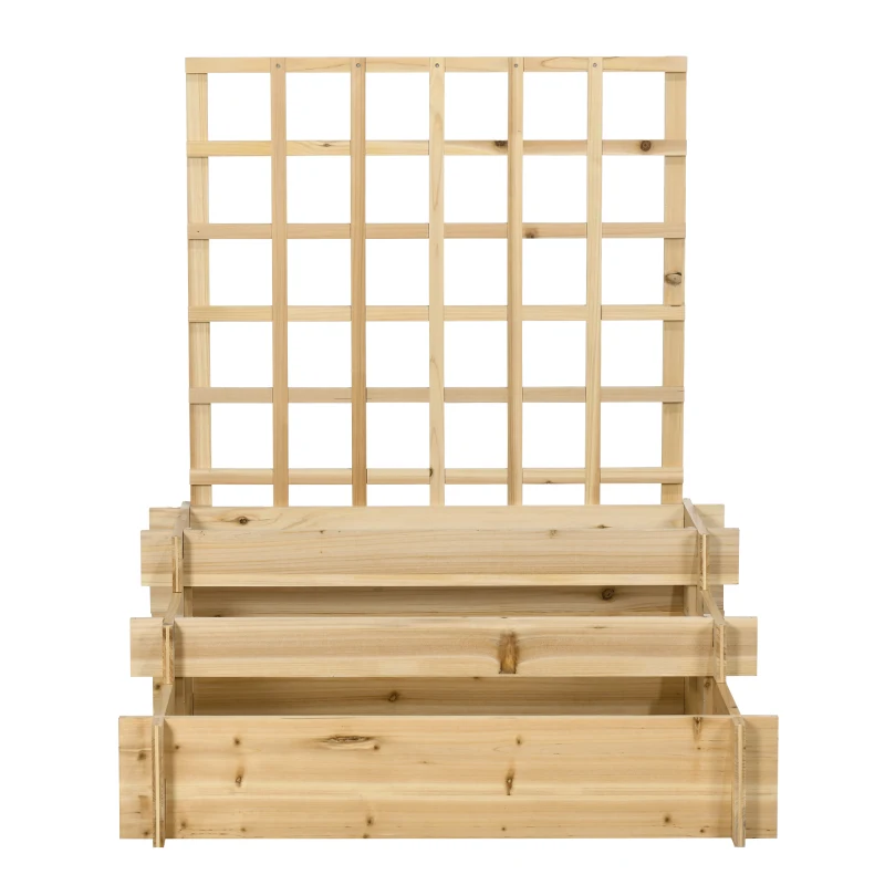 Outsunny Hochbeet mit Rankgitter, 3 Ebenen, Naturholzrahmen, Vlies-Innenauskleidung, 95 x 95 x 110 cm