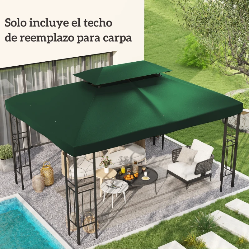 Outsunny Toldo de Recambio 4x3 m con Techo Doble Orificios de Drenaje y Protección UV Solo Toldo NO Incluye Marco Verde