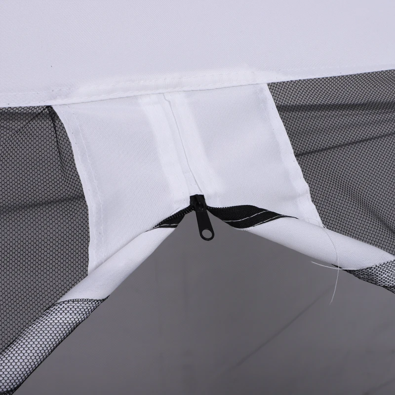 Outsunny Gartensofa Convertible 3-Sitzer Hochkomfort: Sitz- und Rückenmatratzen, zippbares integrales Moskitonetz mit Dach, Seitentasche, Metallrahmen Epoxid Polyester Weiß