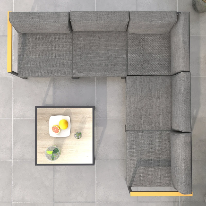 Outsunny Gartensofa-Set, Ecksofa im zeitgenössischen Design, 6-teilig für 5 Personen - aus Aluminium, hoher Komfort