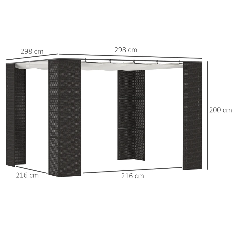 Outsunny Pergola ausziehbar 3L x 3B x 2H m Schiebedach Polyester-Hochdichtegewebe UV-Schutz Metallgestell Epoxidbeschichtung strapazierfähiges PP-Geflecht schwarz und creme