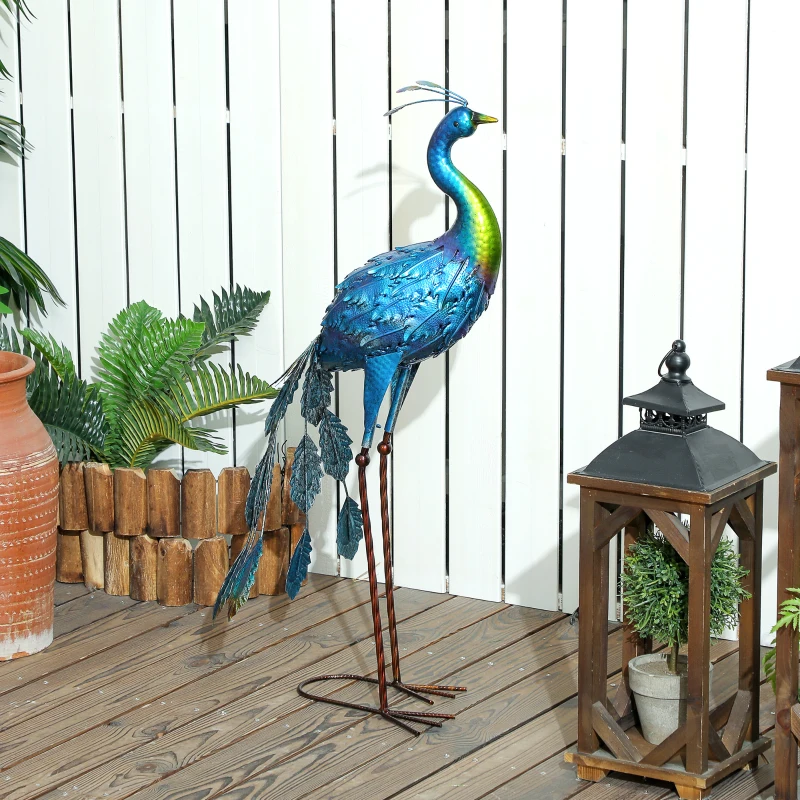 Outsunny Pfau Statue für den Garten Garten Dekoration aus Metall wetterbeständig 40 x 43 x 83 cm Multicolor