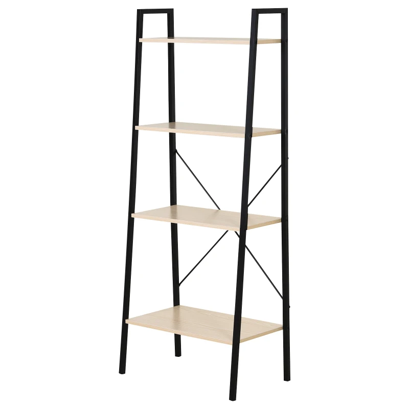 HOMCOM Ladder Shelf, Bookshelf, 4-Tier Industrial Storage Rack for Living Room, Bedroom, Kitchen, Oak and Black