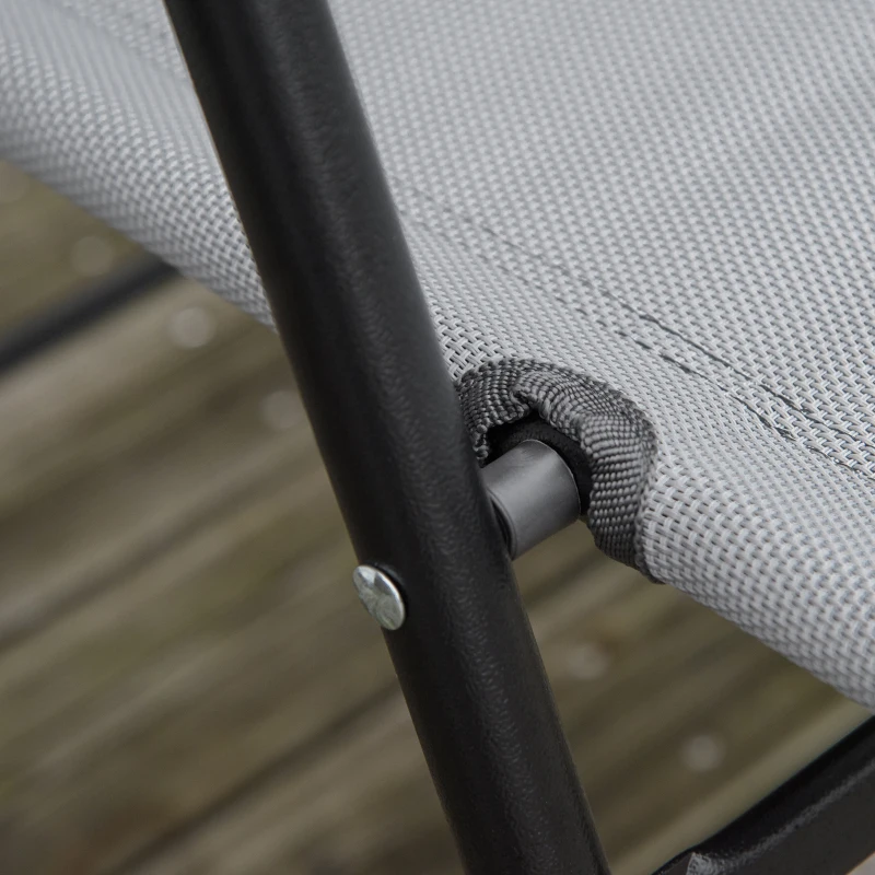 Outsunny 3-teiliges Gartenmöbelset, 2 klappbare Mehrpositions-Stühle, runder Tisch, gehärtetes Glas, Stahl, Textilene, Grau