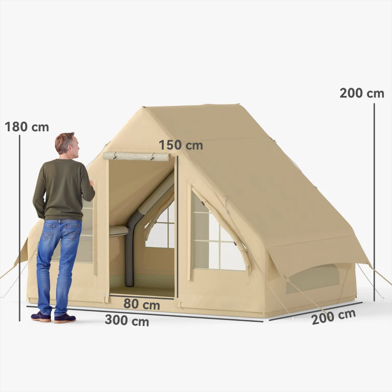Outsunny Tente de Camping Gonflable, Tente de Couchage, Tissu Oxford, Fenêtre en Filet, Résistante à l'Eau