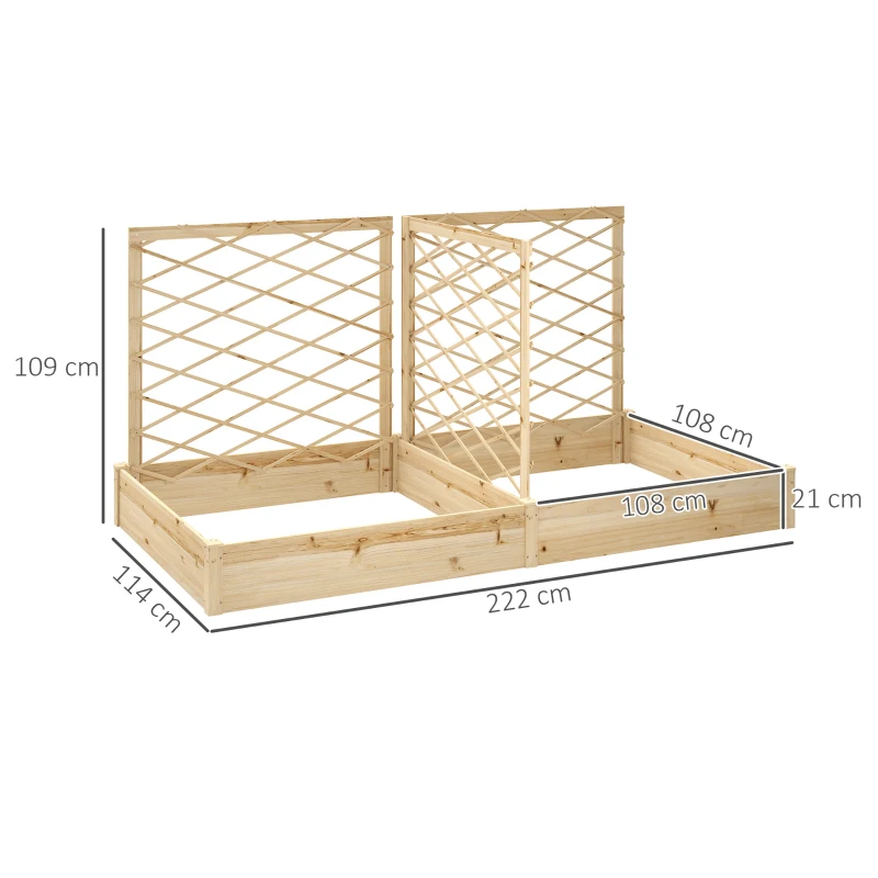 Outsunny Jardinière mit 3 anpassbaren Gittern, Außenblumenkasten aus Holz für Balkon Terrasse Patio, 222 x 114 x 109 cm, Naturholz