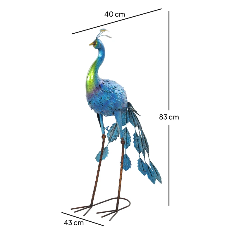 Outsunny Pfau Statue für den Garten Garten Dekoration aus Metall wetterbeständig 40 x 43 x 83 cm Multicolor