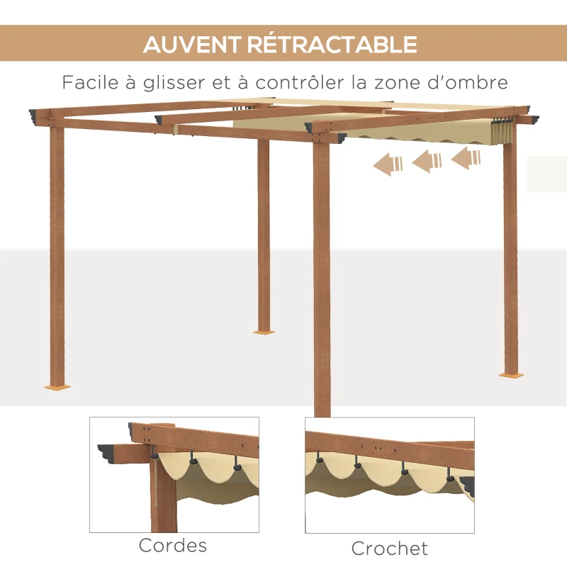 Outsunny Pergola rétractable structure alu + toile polyester haute densité protection contre le soleil  3 x 3 x 2,25 m beige