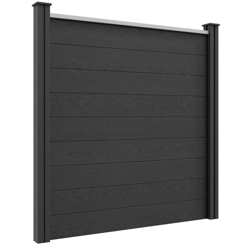 Outsunny Gartenzaun Sichtschutz aus WPC Holzverbundwerkstoff und Aluminium mit Füßen - modular, 186L x 187H cm, Grau