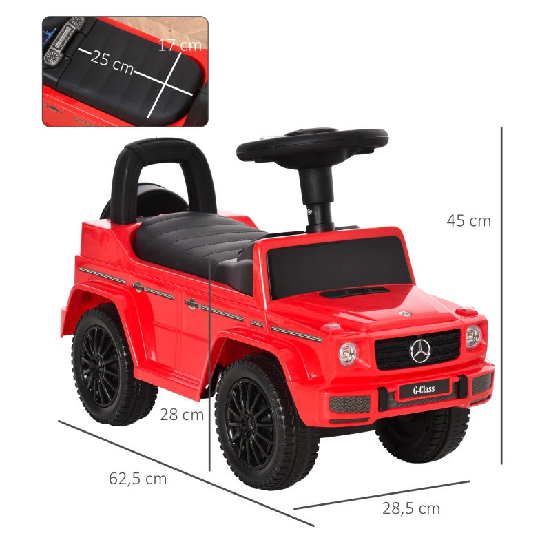 HOMCOM Kinder-Laufwagen Kinderfahrzeug zum Schieben lizenziertes Mercedes Benz 12-36 Monate Stauraum Hupe Lichter Rot