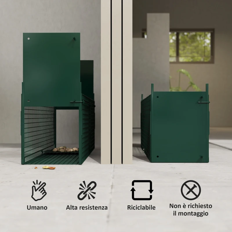 Outsunny Gabbia Trappola per Animali Vivi Piccoli con Doppia Porta e Maniglia, 80x25x30cm, Verde Scuro