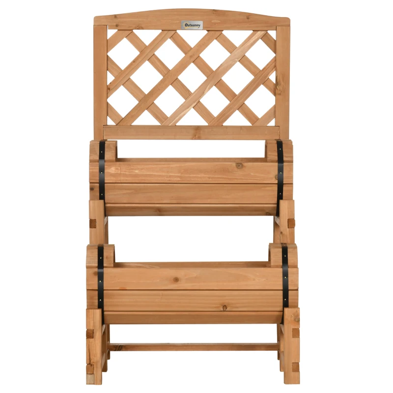 Outsunny Hochbeet im rustikalen Design, Pflanzentrog, inkl. Rankhilfe, wetterbeständig, behandeltes Massivholz