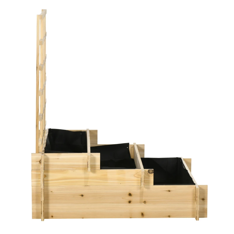 Outsunny Hochbeet mit Rankgitter, 3 Ebenen, Naturholzrahmen, Vlies-Innenauskleidung, 95 x 95 x 110 cm