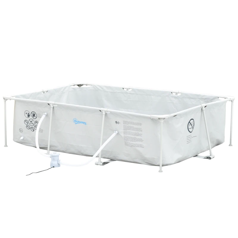 Outsunny Steel Frame Pool with Filter Pump, Filter Cartridge, Reinforced Sidewalls Rust Resistant Above Ground Swimming Pool 292 x 190 x 75cm, Grey