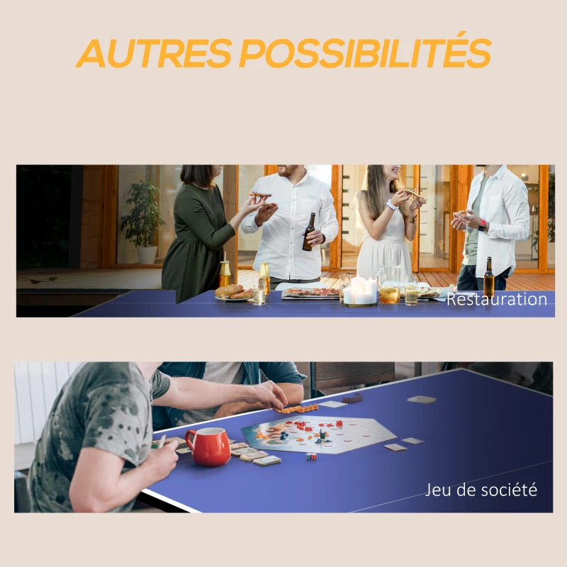 SPORTNOW Table de tennis de table ping-pong pliable + housse de protection pour l'intérieur et l'extérieur, bleu et noir(m-8)