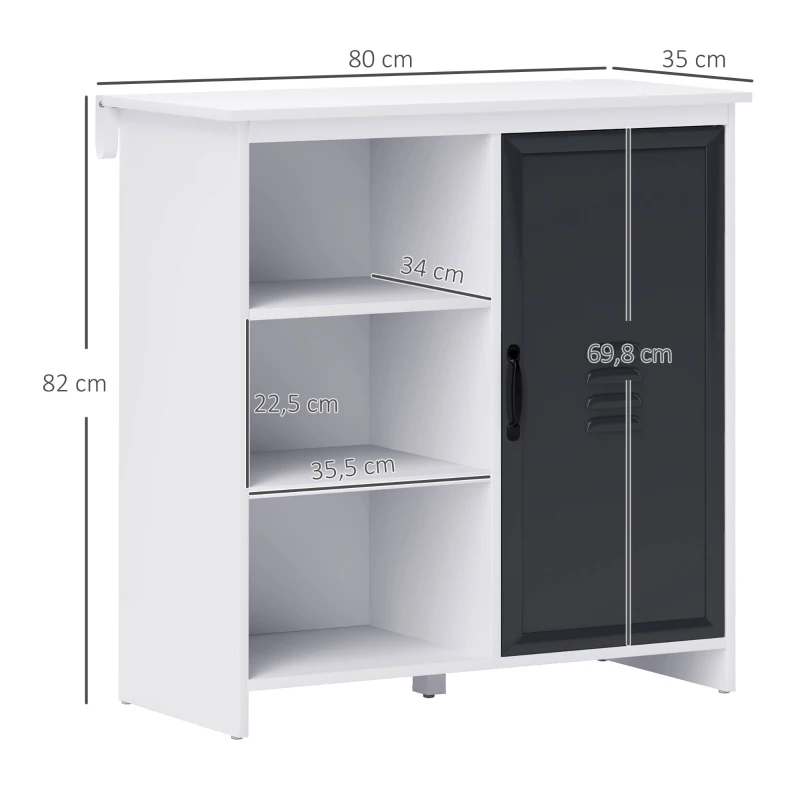 HOMCOM Buffet - Aufbewahrungsmöbel auf Beinen 3 Fächer Schrank - aus Holz und Metalltür Grau