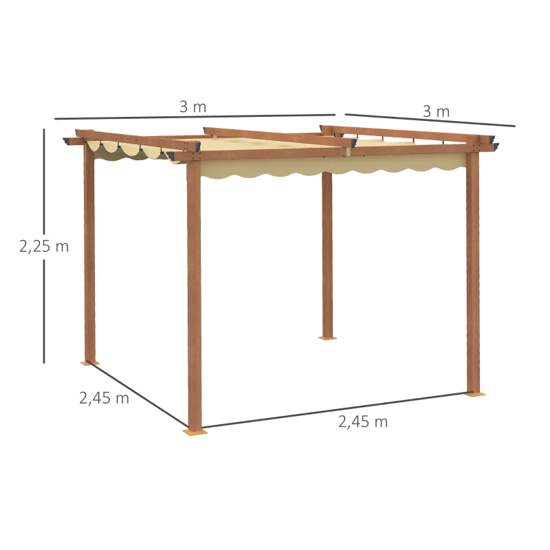 Outsunny Pergola rétractable structure alu + toile polyester haute densité protection contre le soleil  3 x 3 x 2,25 m beige