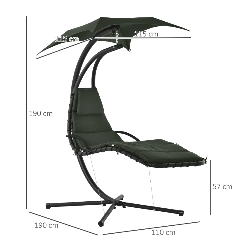 Outsunny Sonnenliege Hängeschaukel Hängesessel für den Außenbereich mit Sonnenschutz und Matratze Zeitgenössisches Design 194L x 117B x 192H cm Stahl Polyester Dunkelgrau Schwarz
