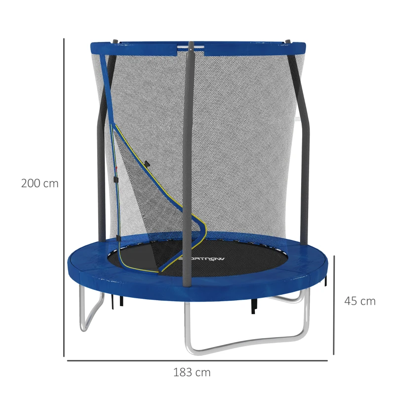 SPORTNOW Kindertrampolin, Gartentrampolin mit Sicherheitsnetz, Stahlkonstruktion Ø 183 x 200 cm, blau