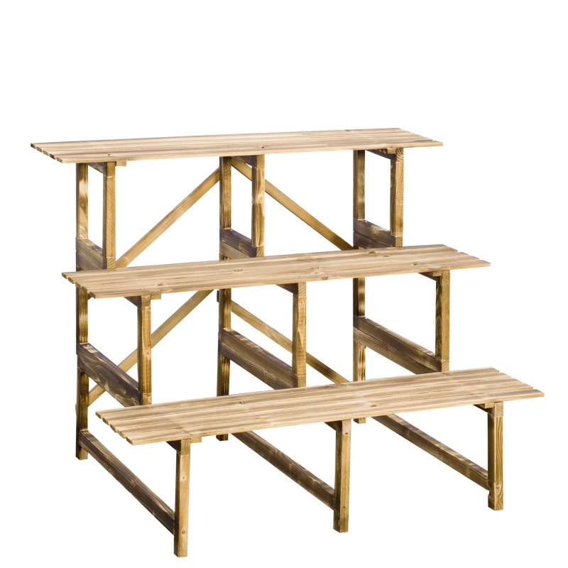 Outsunny® Pflanzentreppe balkon, Blumenregal Tannenholz 3 Stufen 100 x 80 x 78cm