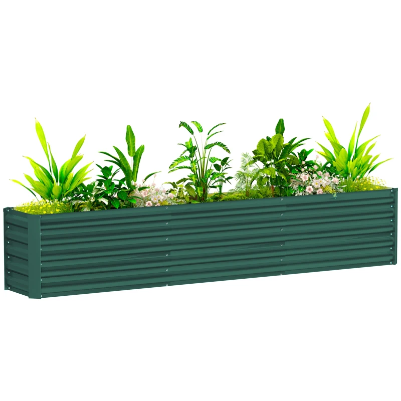 Outsunny Hochbeet erhöhtes Gartenbeet aus verzinktem Stahl Verstrebungen und Eckplatten offener Boden 240 x 40 x 45 cm grün
