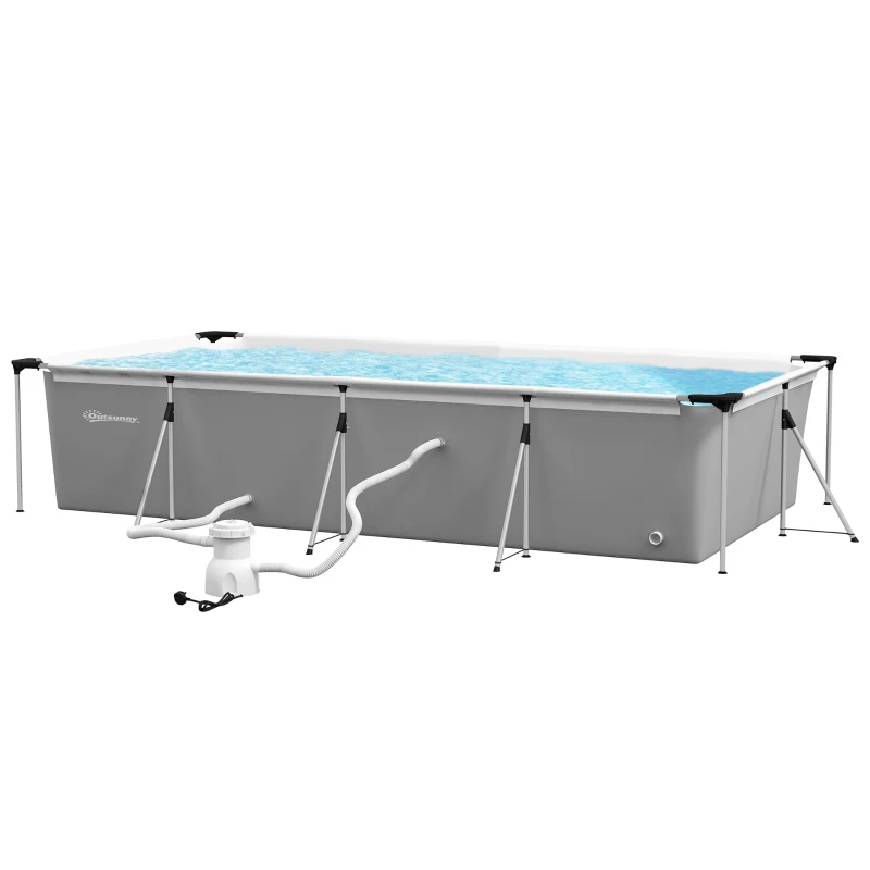 Outsunny Aufstellpool Rechteckiger Stahlrahmen mit Filter, Pumpe und Reparaturset 472L x 282B x 80Hcm