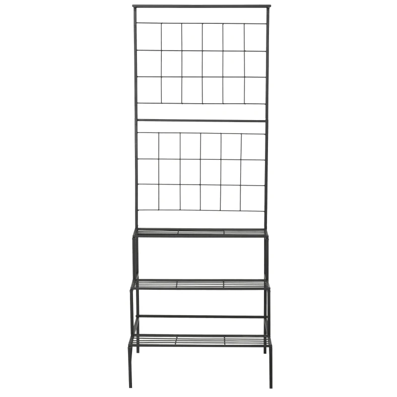 Outsunny Blumentreppe aus Metall 3 Stufen Pflanzenständer Pflanzentreppe Leiterregal Blumenständer innen draußen Schwarz 60 x 53,5 x 159,5 cm