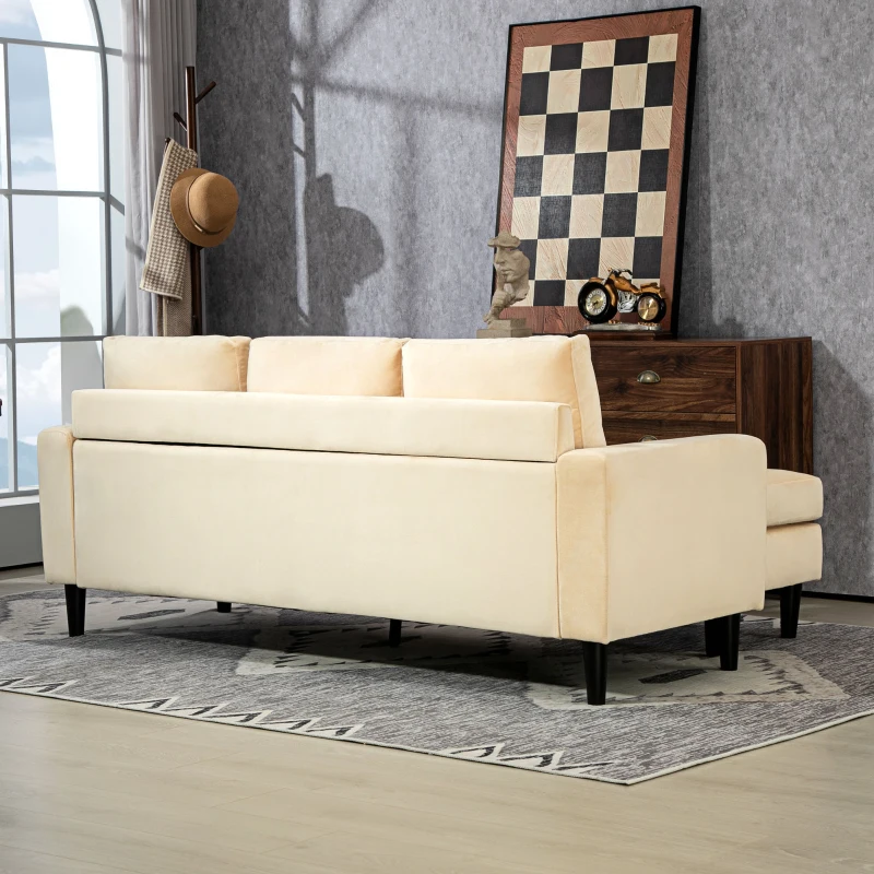 HOMCOM Modulares Ecksofa mit Hocker und 3 Kissen, Holzfüße, Samtstoff Beige