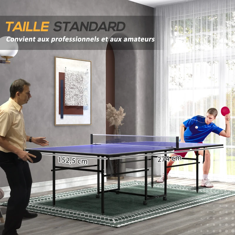 SPORTNOW Table de tennis de table ping-pong pliable + housse de protection pour l'intérieur et l'extérieur, bleu et noir(m-4)