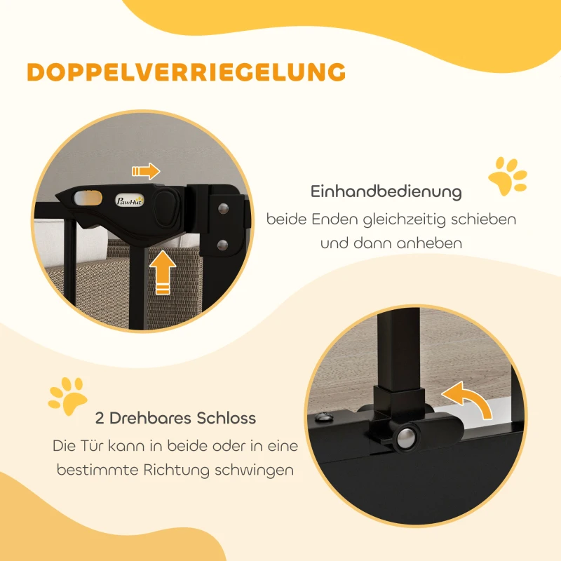 PawHut Türschutzgitter für Hunde, Absperrgitter, Schutzgitter für Haustiere, Metall, Kunststoff, 74-87 cm, Schwarz