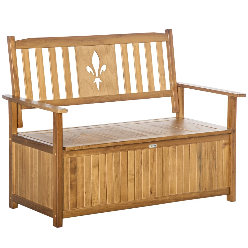 Outsunny Two-Seater Wooden Storage Bench - Natural Finish