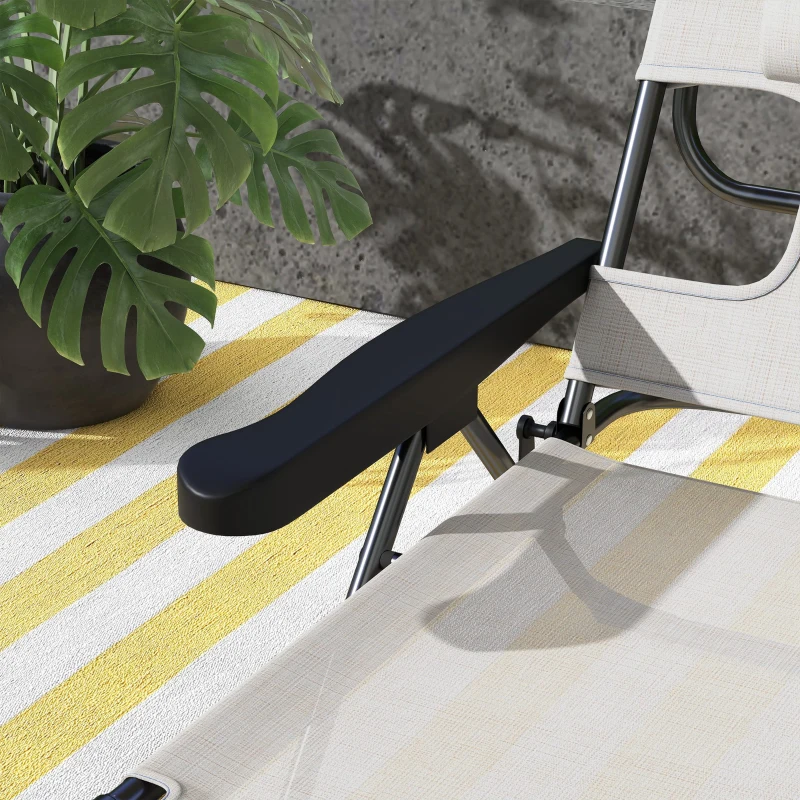 Outsunny Faltbare Gartenliege mit 4-fach verstellbarer Rückenlehne, Leseloch und Kopfkissen 72 x 194 x 89 cm creme