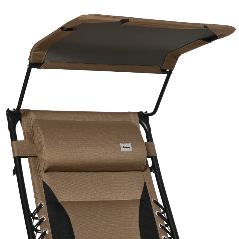 Outsunny Zero Gravity Lounger Chair, Folding Reclining Patio Chair with Shade Cover, Padded Seat, Cup Holder, Soft Cushion and Headrest for Poolside, Camping, Coffee