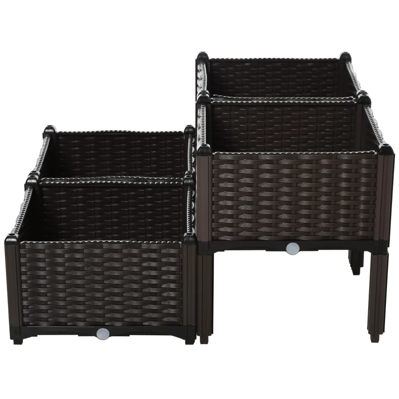 Outsunny Hochbeet, Pflanzkasten mit Abflusslöchern, Blumenkasten im Rattan-Look, Kunststoff, Braun, 40 x 40 x 44 cm