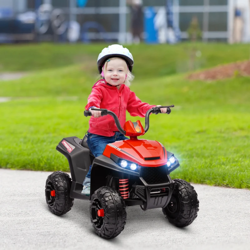 AIYAPLAY Quad Eléctrico para Niños de +3 Años con Batería 12V Faros Música Avance y Retroceso Carga 30 kg Rojo
