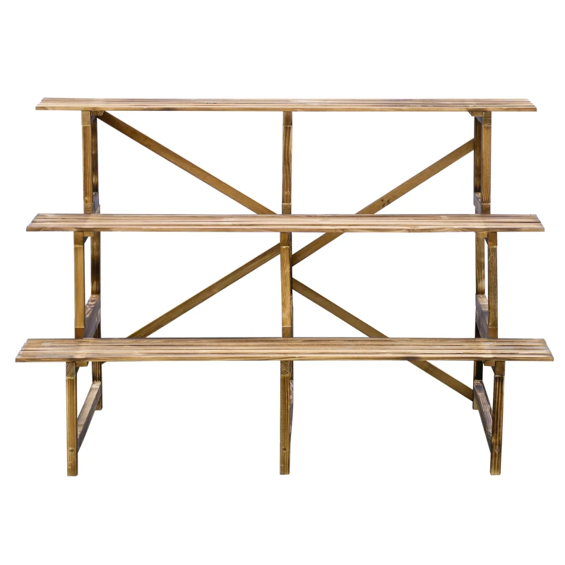 Outsunny Pflanzentreppe, Blumentreppe, Blumenregal, Pflanzregal, Blumenständer, 3 Stufen, Tannenholz, 120 x 80 x 78cm