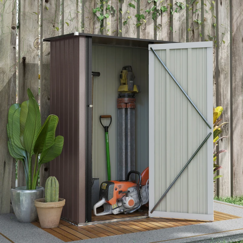 Outsunny Gartenpavillon 1,2 m² - Aufbewahrung für Werkzeuge - Gartenhaus mit verriegelbarer Tür - braune Stahltür