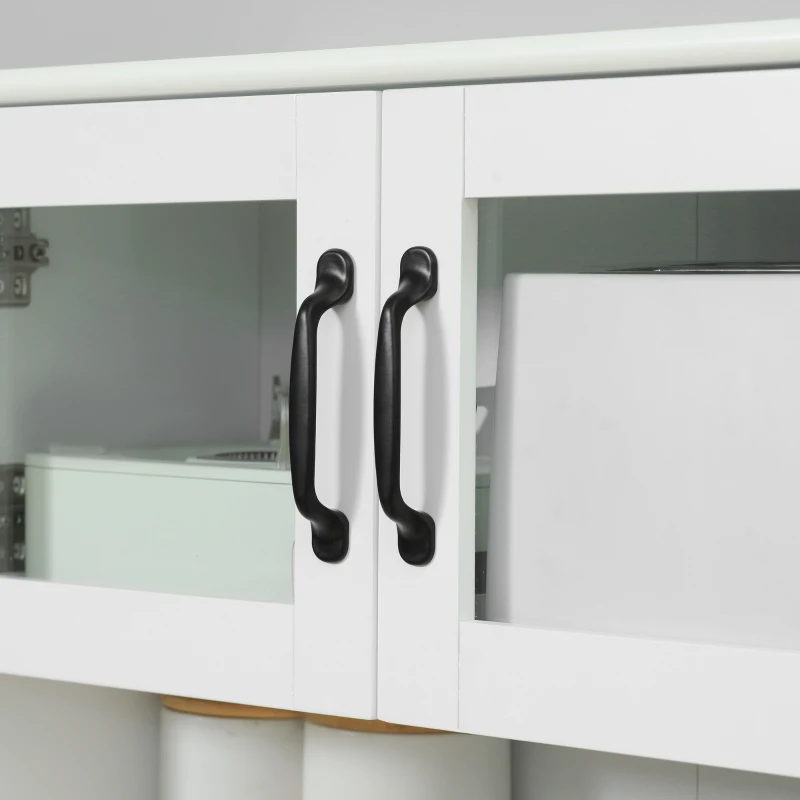 HOMCOM Buffetschrank Küche 2 Glastüren Regal Schublade und Doppeltürschrank 60 x 38 x 161 cm Weiß