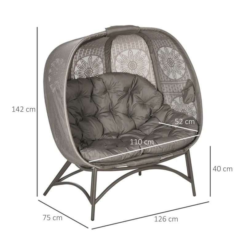 Outsunny Fauteuil de Jardin pour 2 Personnes, Pliable, Grand Coussin de Siège, Cadre en Acier,126 x 75 x 142 cm