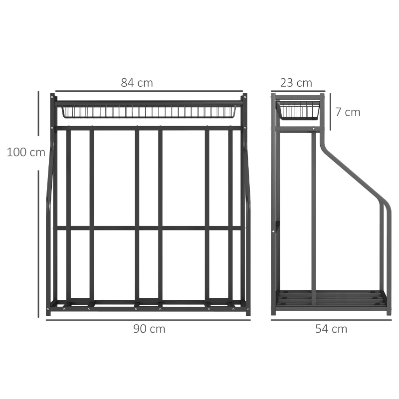 SPORTNOW Fahrradständer 3-Fahrrad-Parkständer mit oberem Korb 4 Haken 90 x 54 x 100 cm Schwarz